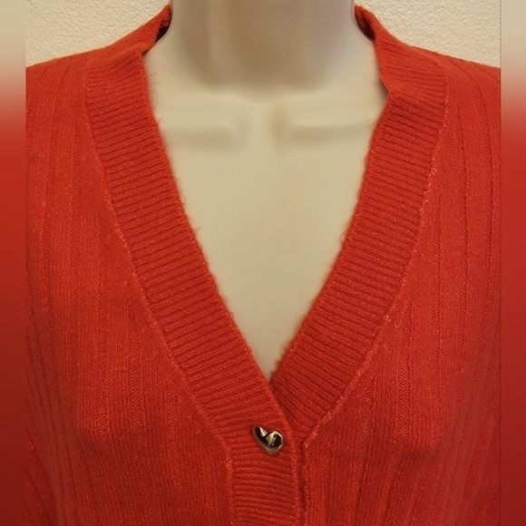 NWT Loft Red Cardigan with Gold Heart Buttons - Picture 3 of 5